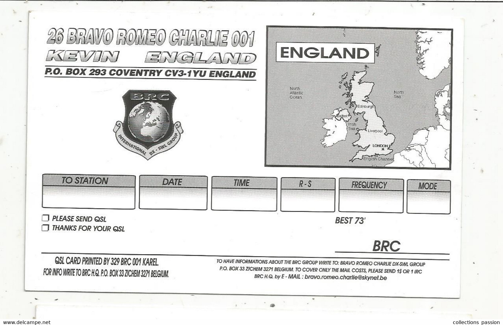 Carte QSL , Bravo Romeo Charlie ,division : England , Auromobiles , THE MAD ENGLISHMAN , 2 Scans - Radio Amatoriale