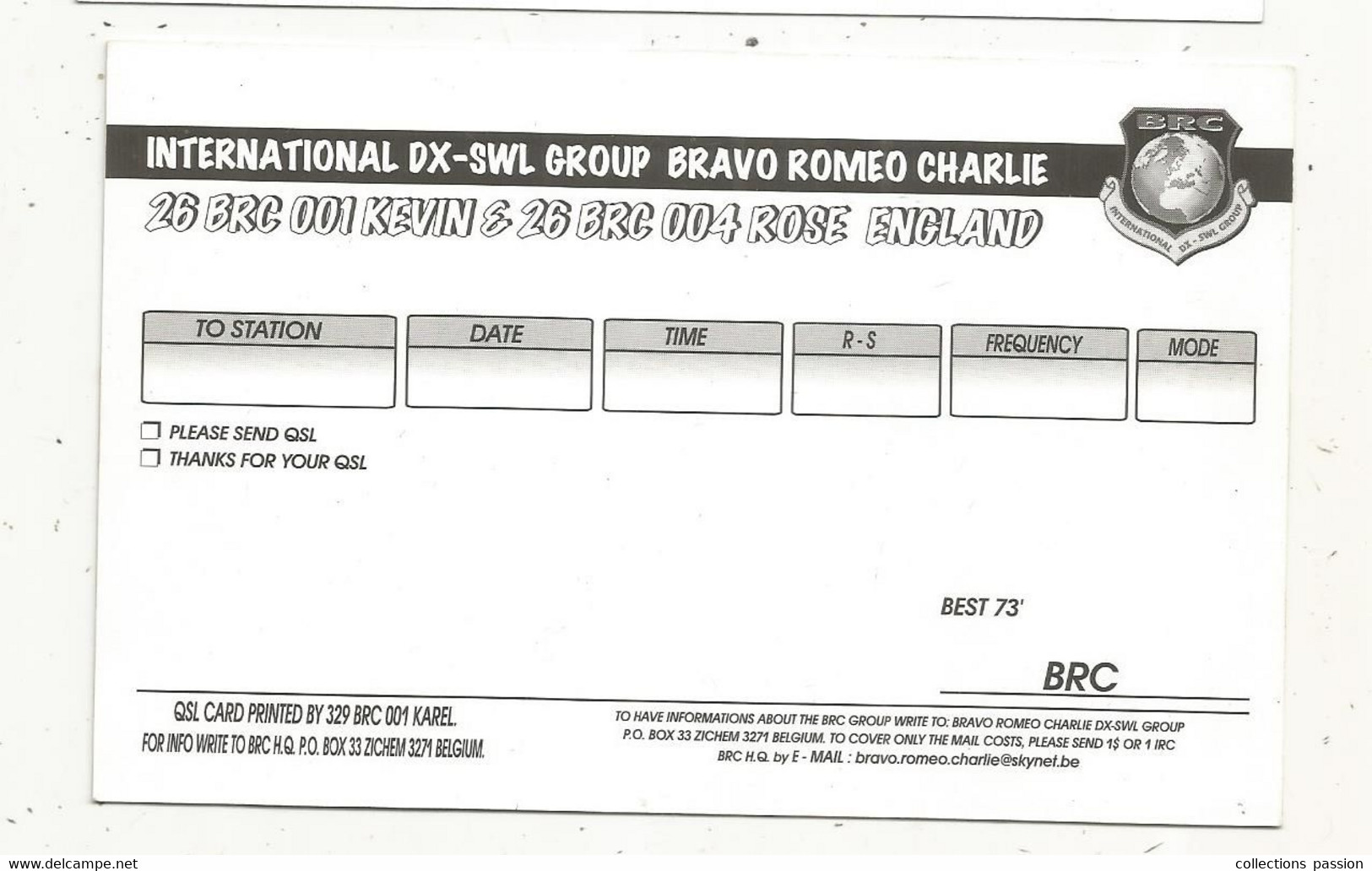 Carte QSL , Bravo Romeo Charlie ,division : England , Chien , THE MAD ENGLISHMAN , 2 Scans - Radio Amatoriale