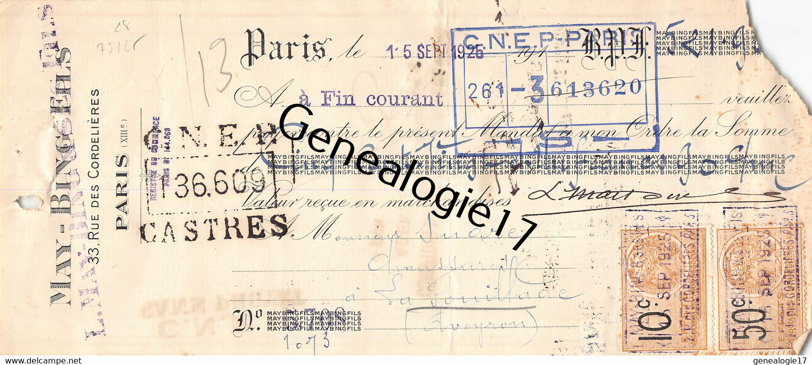 75 25726 PARIS SEINE 1925 Confection Militaire L. MAY - BING ET SES FILS Coiffure Harnachement Rue Des Cordelieres ABIME - Uniformes