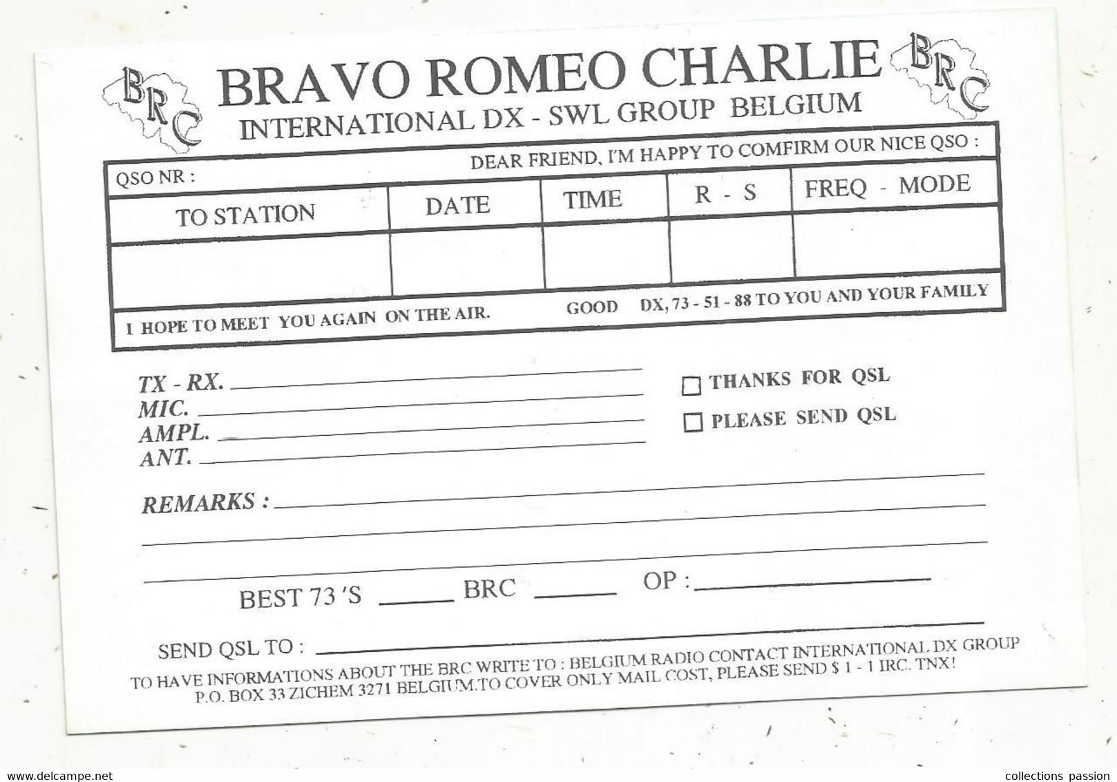 Carte QSL , Bravo Romeo Charlie , MILITARIA , France , Garde Républicaine , 2 Scans - Radio Amatoriale