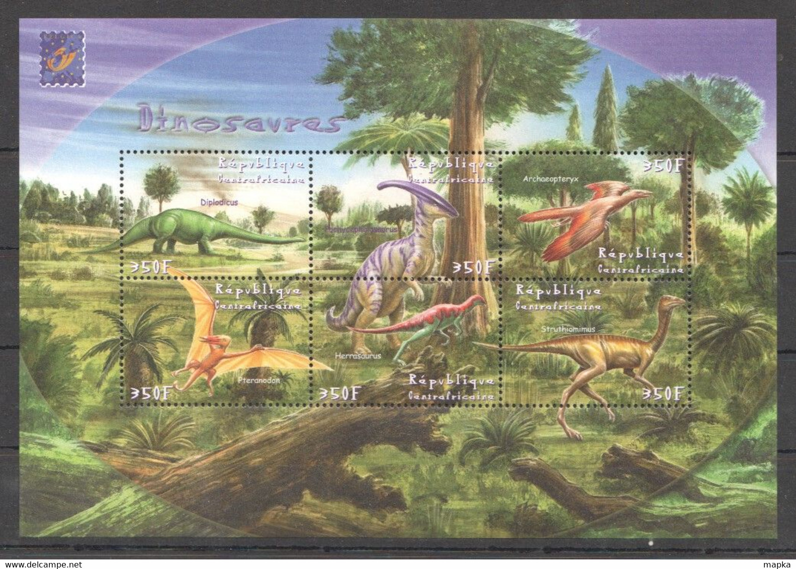 NW647 CENTRAL AFRICA REPUBLIQUE CENTRAFRICANE PREHISTORIC ANIMALS DINOSAURS 1KB MNH - Preistorici