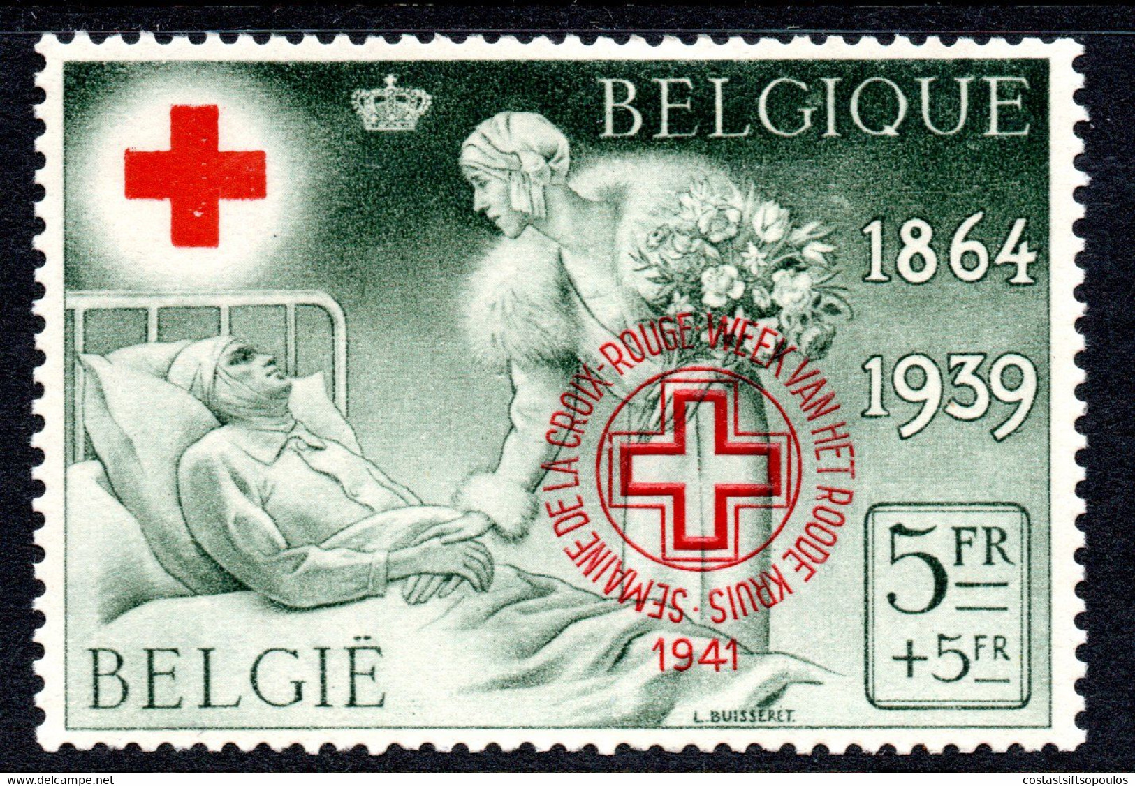 306.BELGIUM.1941  RED CROSS,1939 SC.B240 PRIVATELY OVERPR,MNH,LIGHT GUM BLEMISH - Sonstige & Ohne Zuordnung