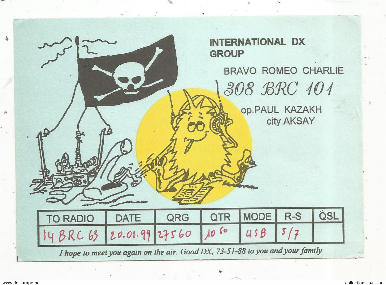 Carte QSL , Bravo Romeo Charlie , Uniface , Paul Kazaakh , Aksay , KAZAKHSTAN - Radio Amatoriale