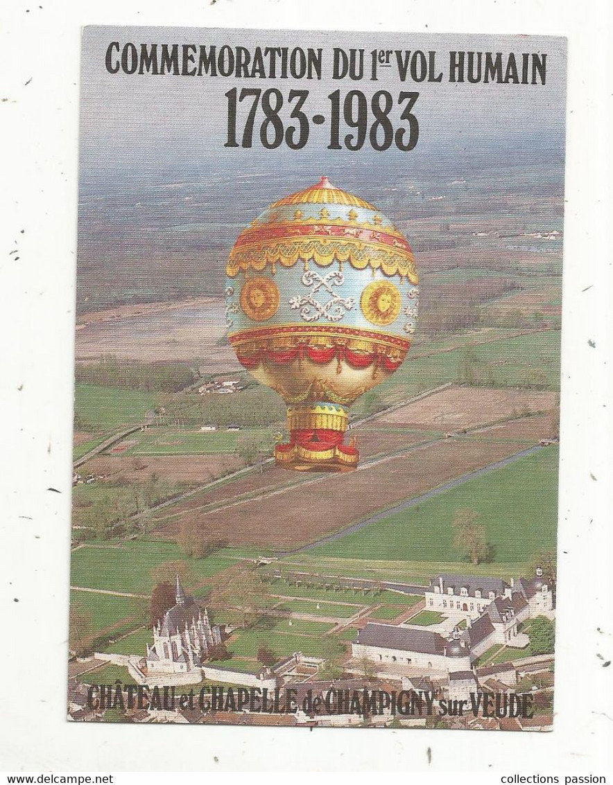 Cp , Aviation , Montgolfière , Commemoration Du 1 Er Vol Humain ,1783-1983 , CHAMPIGNY SUR VEUDE , 37, Indre Et Loire - Montgolfières