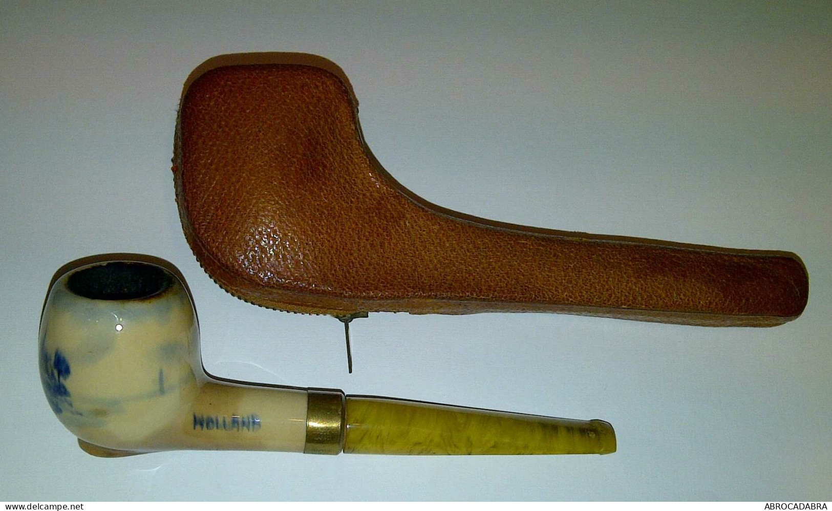 Pipe Hollandaise En Céramique Et Tube Acrylique Avec étui Cuir - Pijpen In Klei En Porselein