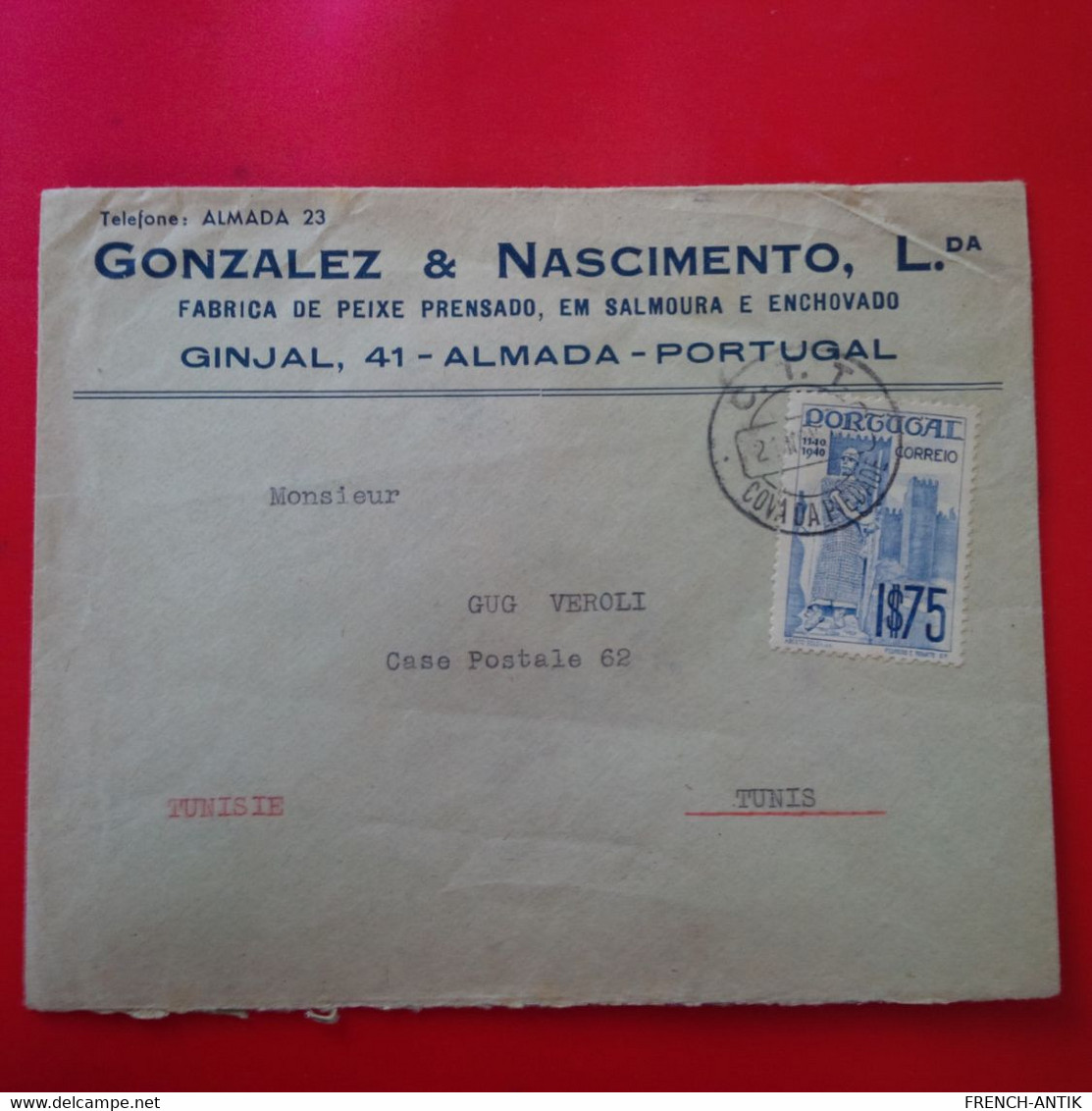 LETTRE GINJAL FABRICA DE PEIXE PRENSADO POUR TUNIS - Storia Postale