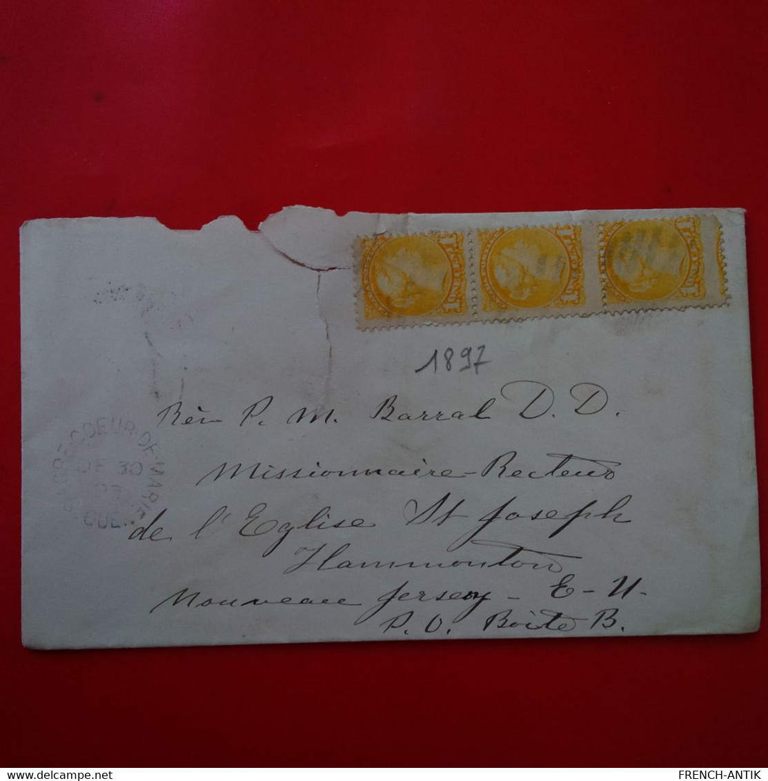 LETTRE QUEBEC POUR NOUVEAU JERSEY MISSIONNAIRE PERE BARRAL D.D 1897 - Storia Postale