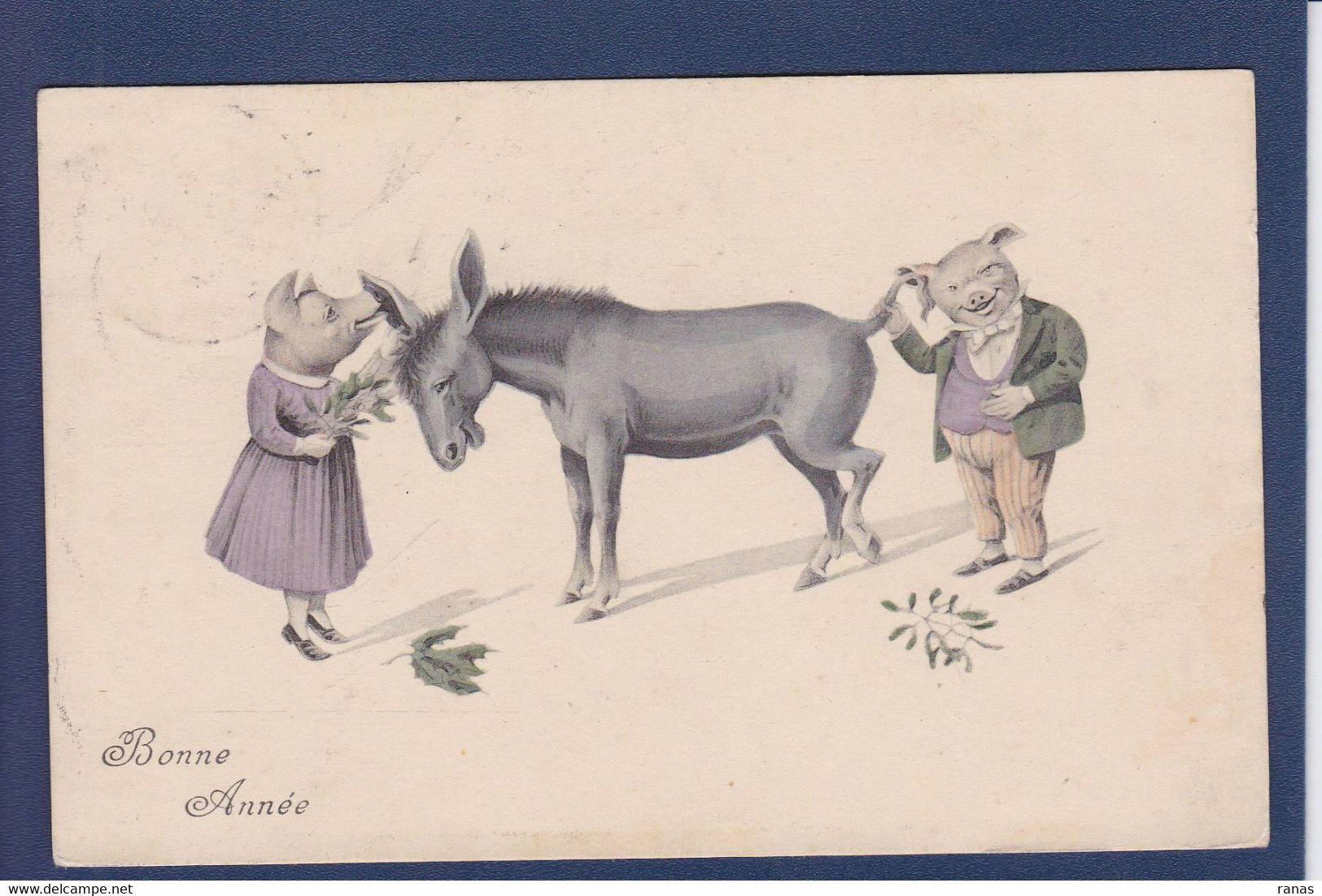 CPA Ane Caricature Satirique Circulé Surréalisme Position Humaine Cochon Pig - Donkeys