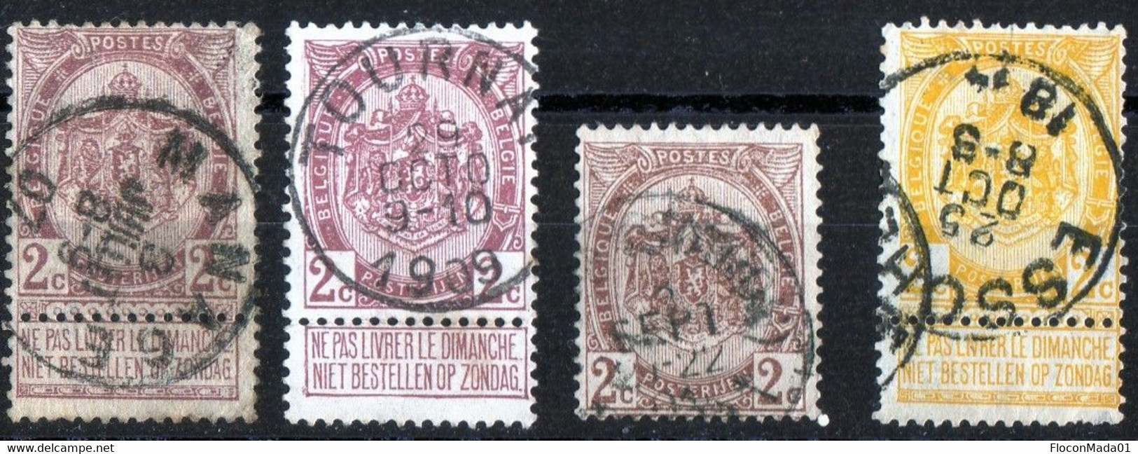 Belgique Belgie 1893 Armoiries N°82 3ex Et 54 Et 55 Yvert 1ex Manage / Tournai / Essohe Voir Scan - 1893-1907 Coat Of Arms