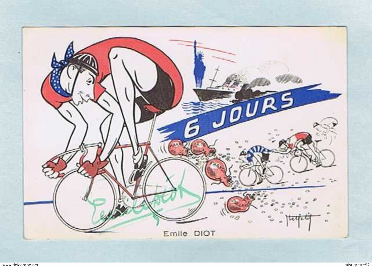 CPA Cyclisme : Émile DIOT, Illustrateur Abel PETIT. Signature Du Coureur. Caricaturiste. Vélo. - Ciclismo