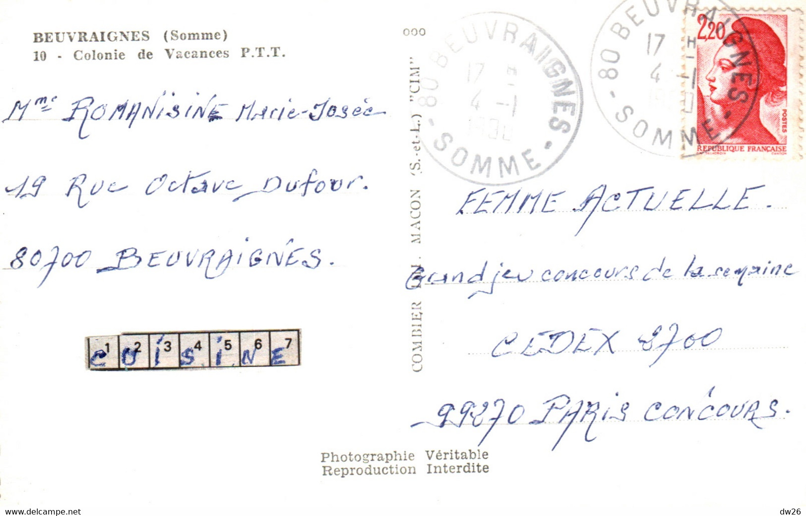 Beuvraignes (Somme) Colonie De Vacances Des P.T.T. - Edition Combier, Carte CIM N° 10 - Beuvraignes