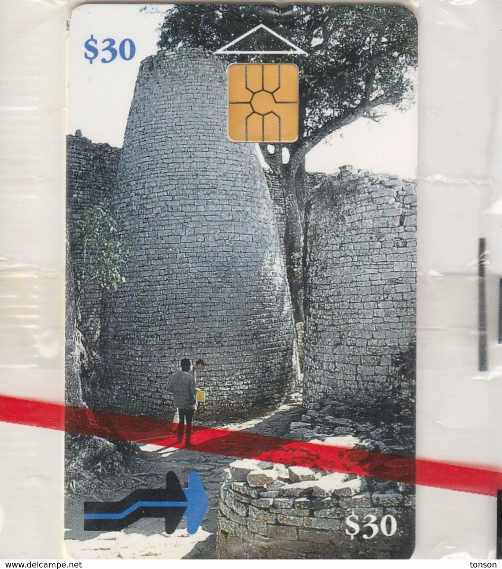 Zimbabwe, ZIM-01, $30, First Card, Cone Shaped Building, Mint In Blister, 2 Scans. - Zimbabwe
