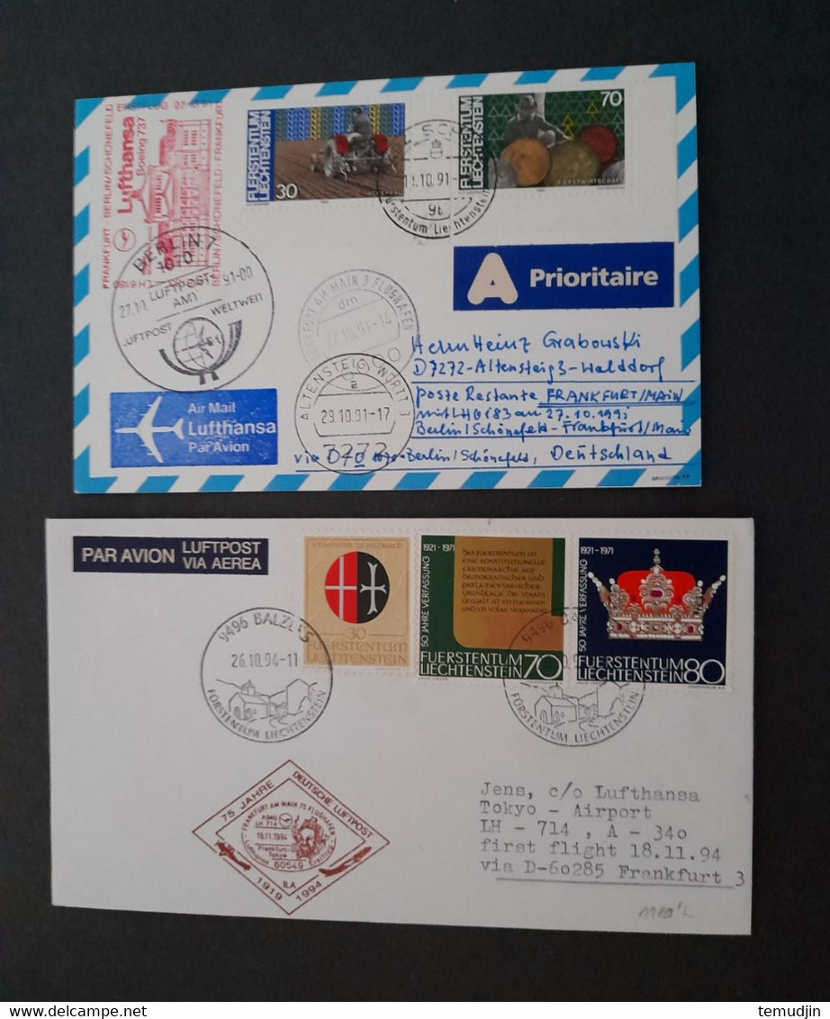 Liechtenstein 1939 à 1994: lot de 16 lettres