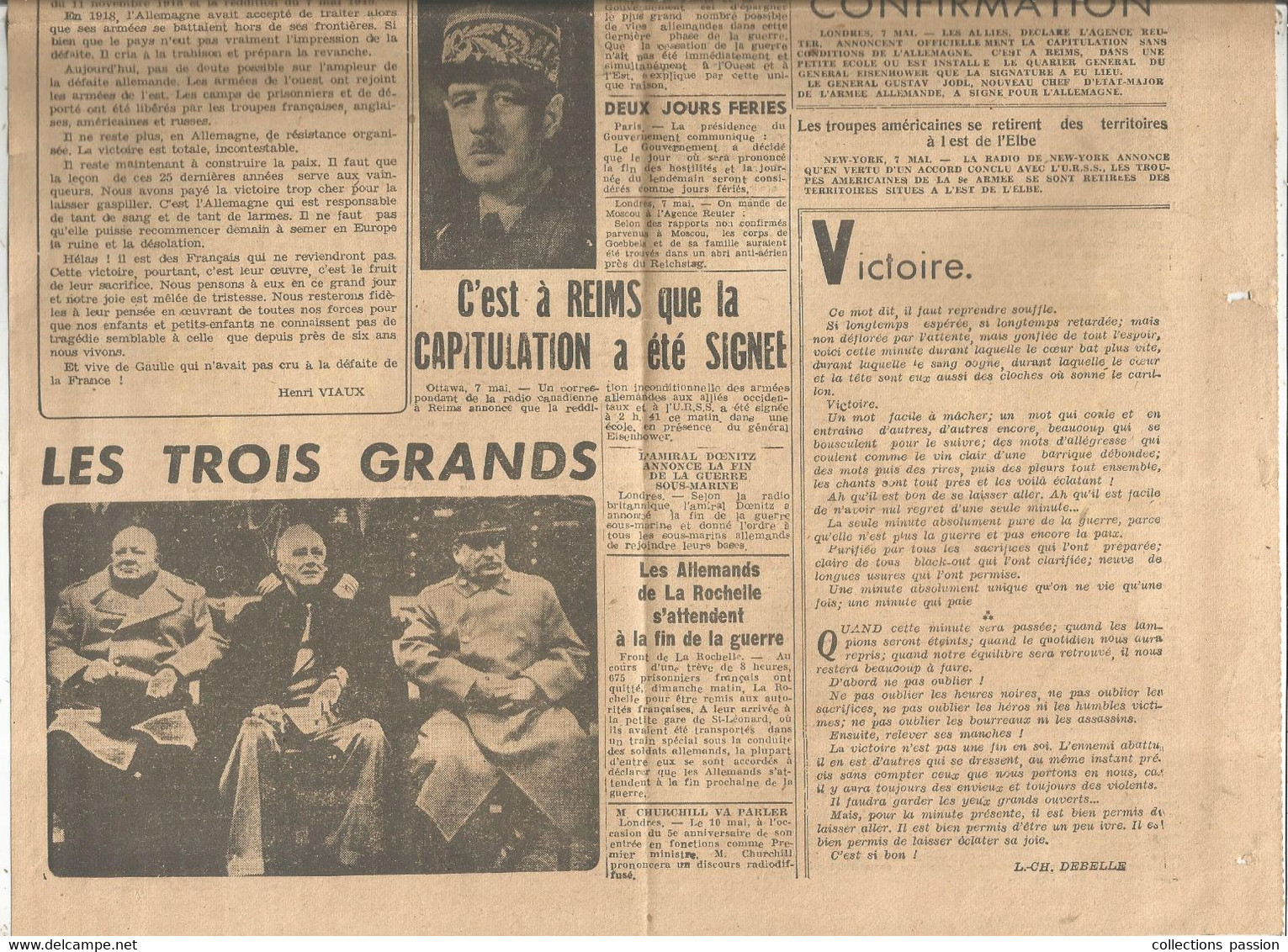 JC , Journal, LE LIBRE POITOU, 8 Mai 1945, CAPITULATION, Poitiers  , Frais Fr : Recommandé R2 : 7.00 E - Autres & Non Classés