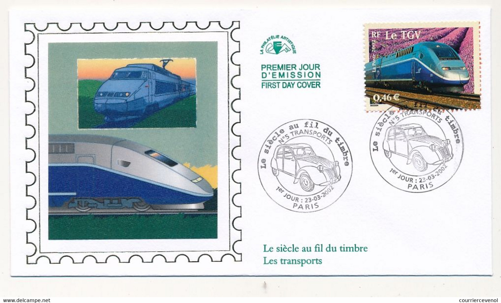 FRANCE - 5 Env FDC Soie - Le Siècle Au Fil Du Timbre / TGV, Concorde, Motocyclette, France, 2 Cv... 23/03/2002 Paris - 2000-2009