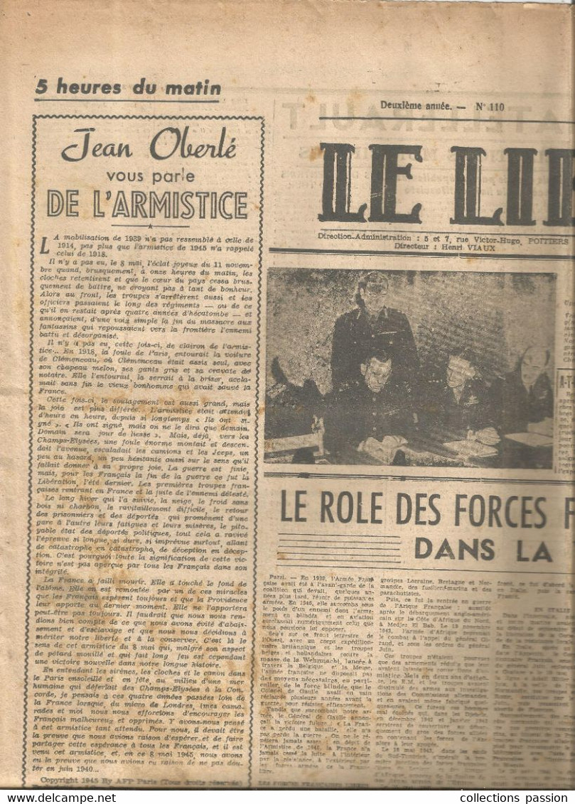 JC, Journal, LE LIBRE POITOU, 12, 13 Mai 1945, , Poitiers , Directeur : H. Viaux , Frais Fr : Recommandé R2 : 7.00 E - Autres & Non Classés
