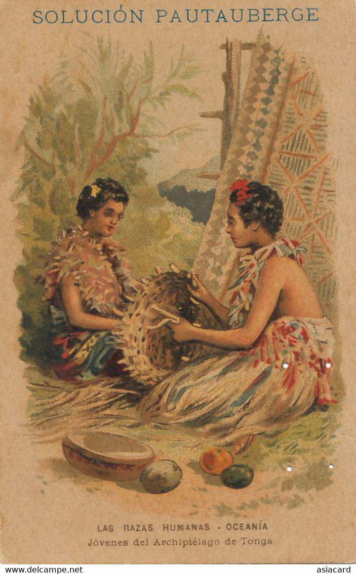 Razas Humanas Oceania Tonga Vahiné Making Baskets  Advert For Pontauberge Medecine Courbevois France - Tonga