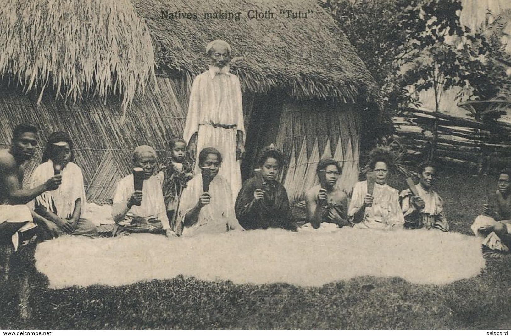 Natives Making Clothes " Tutu " - Tonga