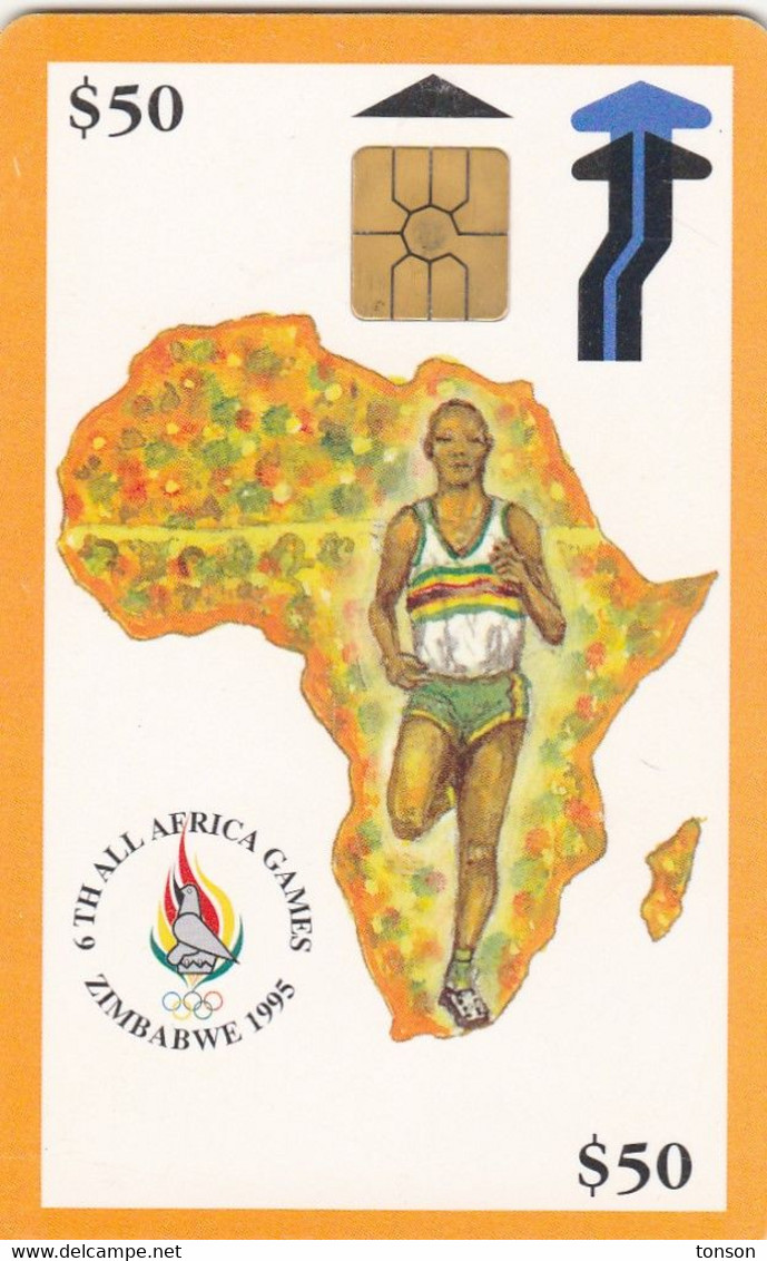 Zimbabwe, ZIM-04, ZIM-04, $50, 6th All Africa Games - Orange, 2 Scans.    Chip : GEM2 (Black/Grey) - Zimbabwe