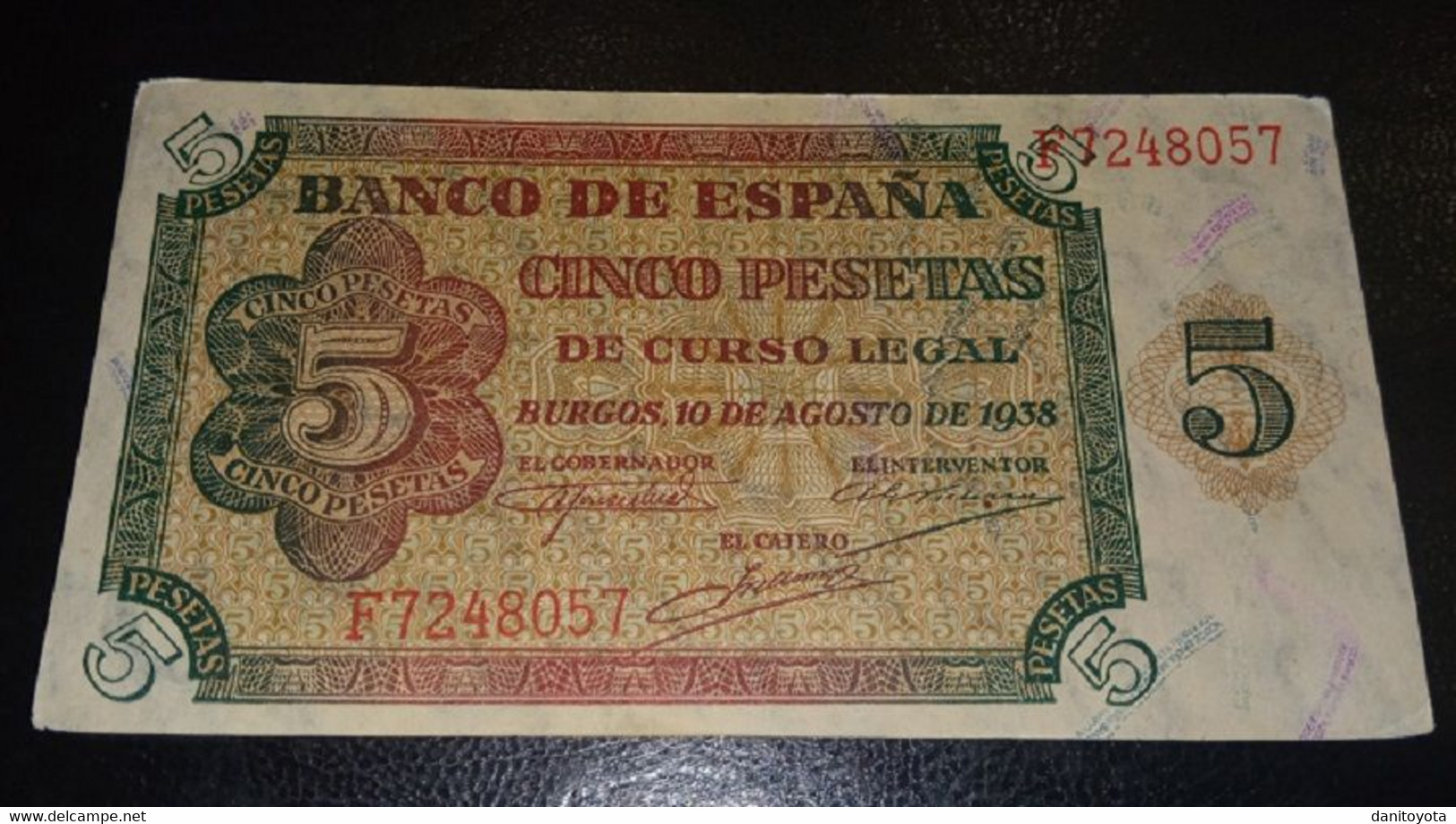 ESPAÑA.  EDIFIL 435a. 5 PTAS 10 DE AGOSTO DE 1938.  SERIE F.  CONSERVACIÓN EBC. - 5 Pesetas