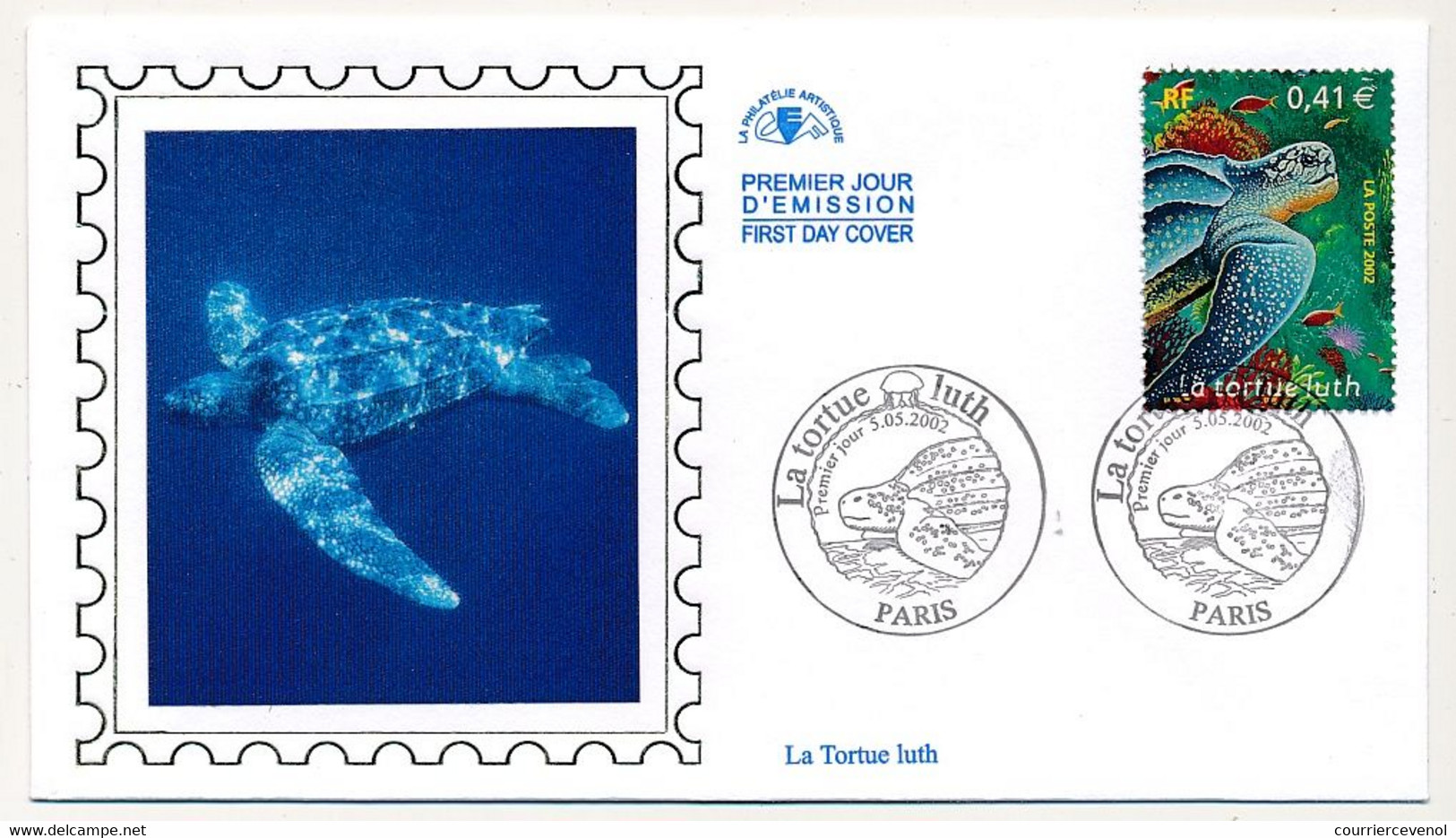 FRANCE - 4 Env FDC Soie - Animaux Marins - Tortue, Grand Dauphin, Orque, Phoque Veau Marin - 5/5/2002 Paris - 2000-2009