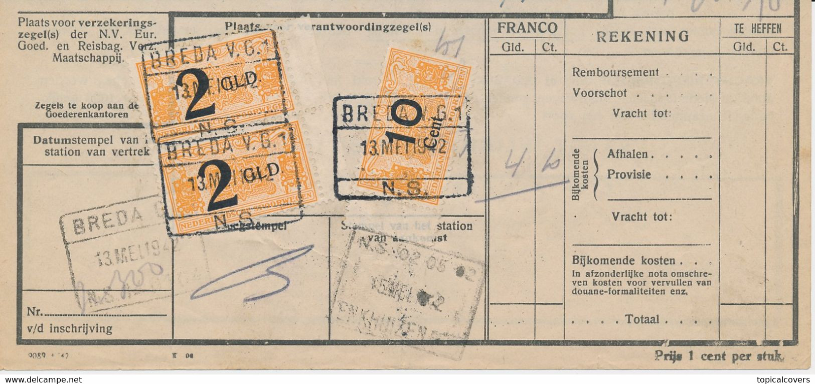 Deel Van Vrachtbrief / Spoorwegzegel N.S. - Breda 1942 - Chemins De Fer