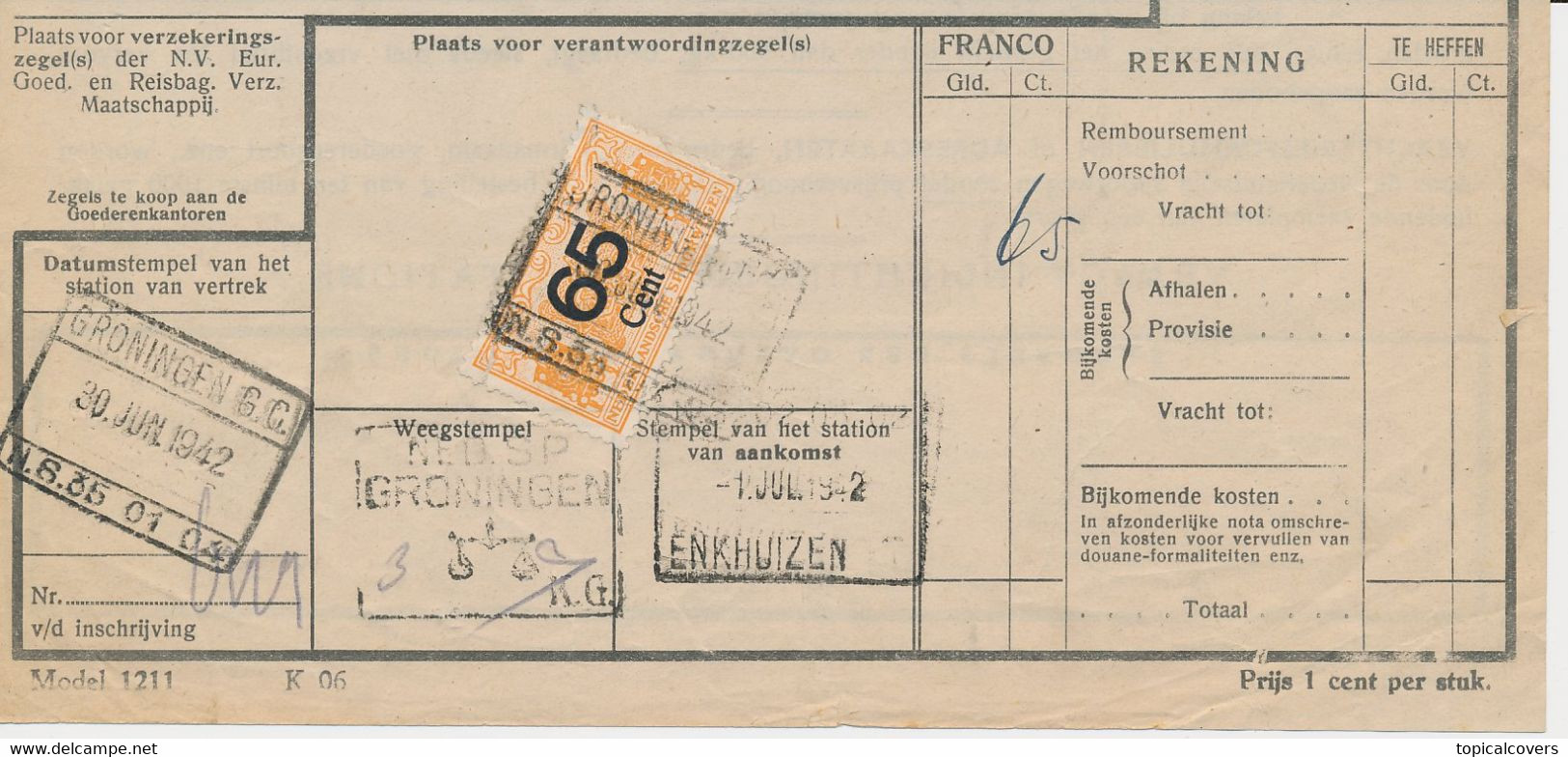 Deel Van Vrachtbrief / Spoorwegzegel N.S. - Groningen 1942 - Tren