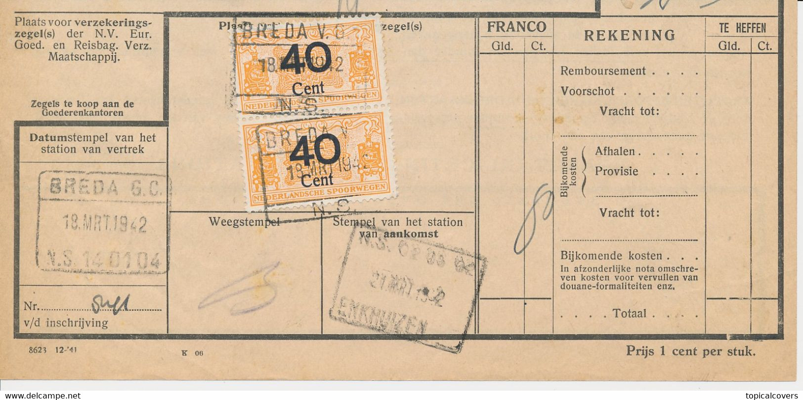 Deel Van Vrachtbrief / Spoorwegzegel N.S. - Breda 1942 - Schienenverkehr