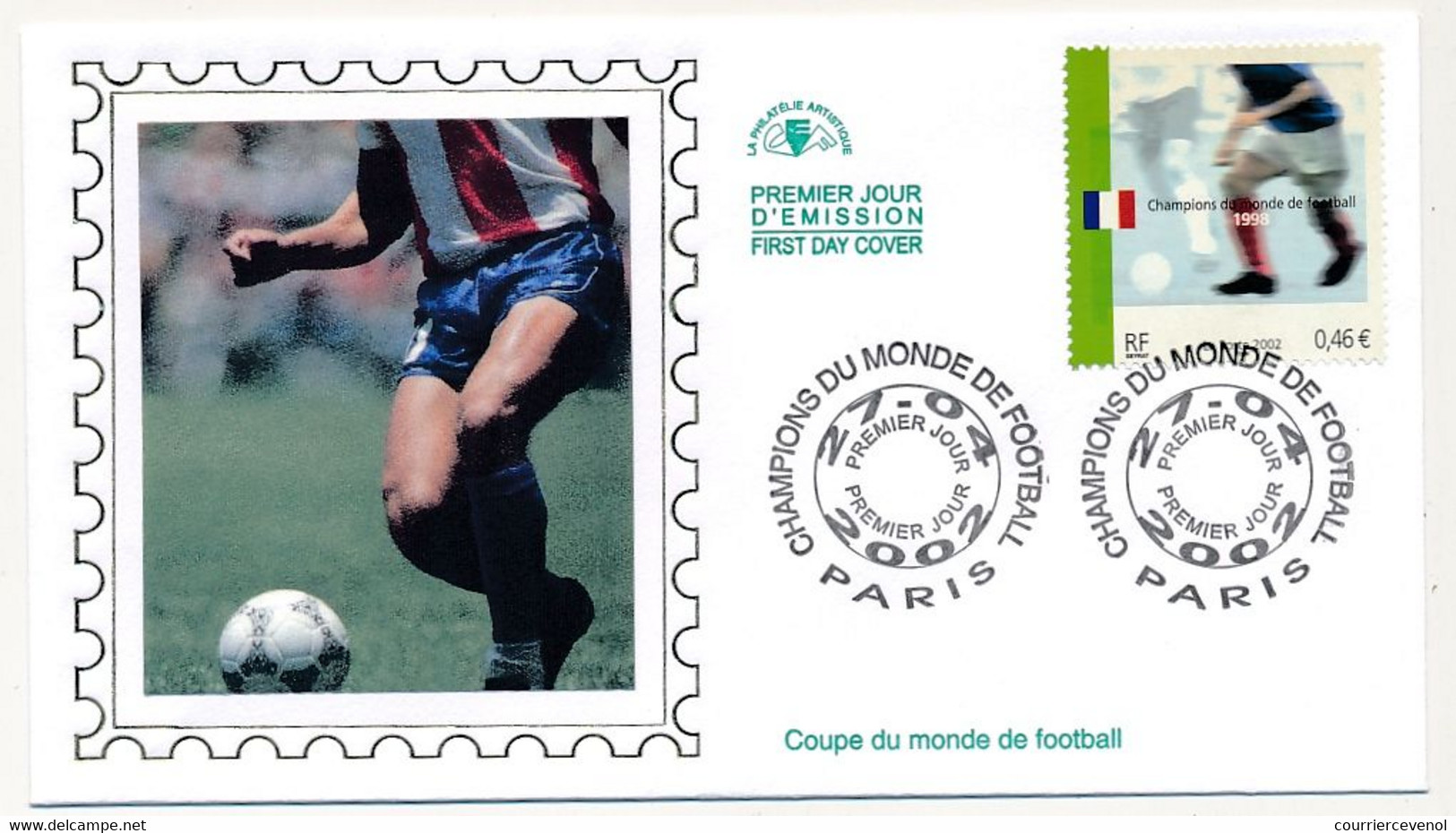 FRANCE - 2 Env FDC Soie - Champions Du Monde De Football - 27/04/2002 PARIS - 2000-2009