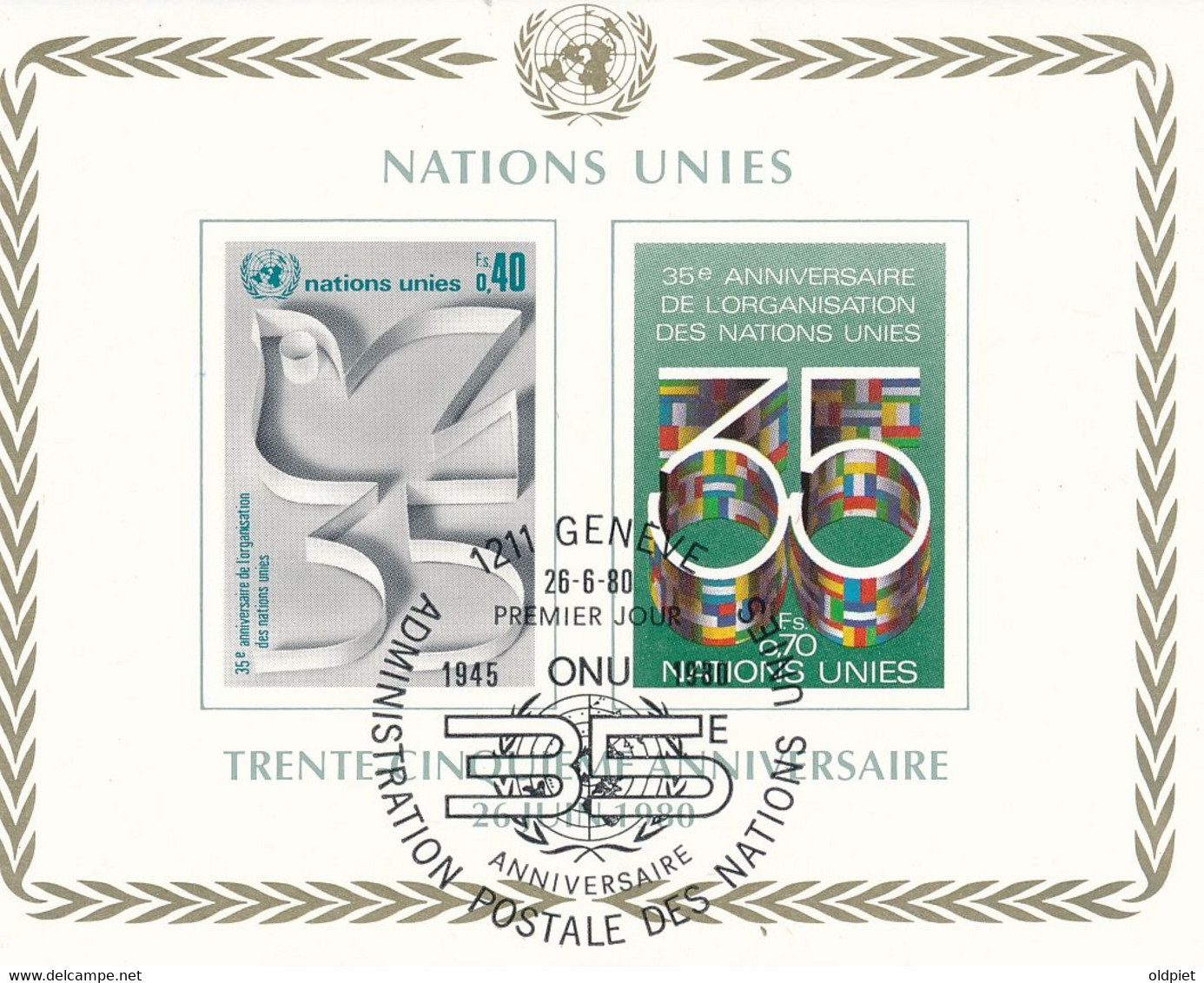 United Nations Vereinte Nationen Genf Geneva 1980 Michel Block 2, Michel 92 B, 93 B, Cancelled, 35 Years UN - Gebruikt