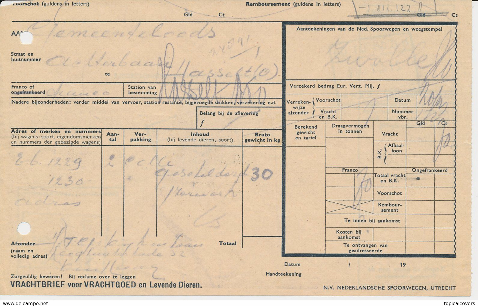 Vrachtbrief / Spoorwegzegel N.S. - Den Haag 1942 - Ferrovie