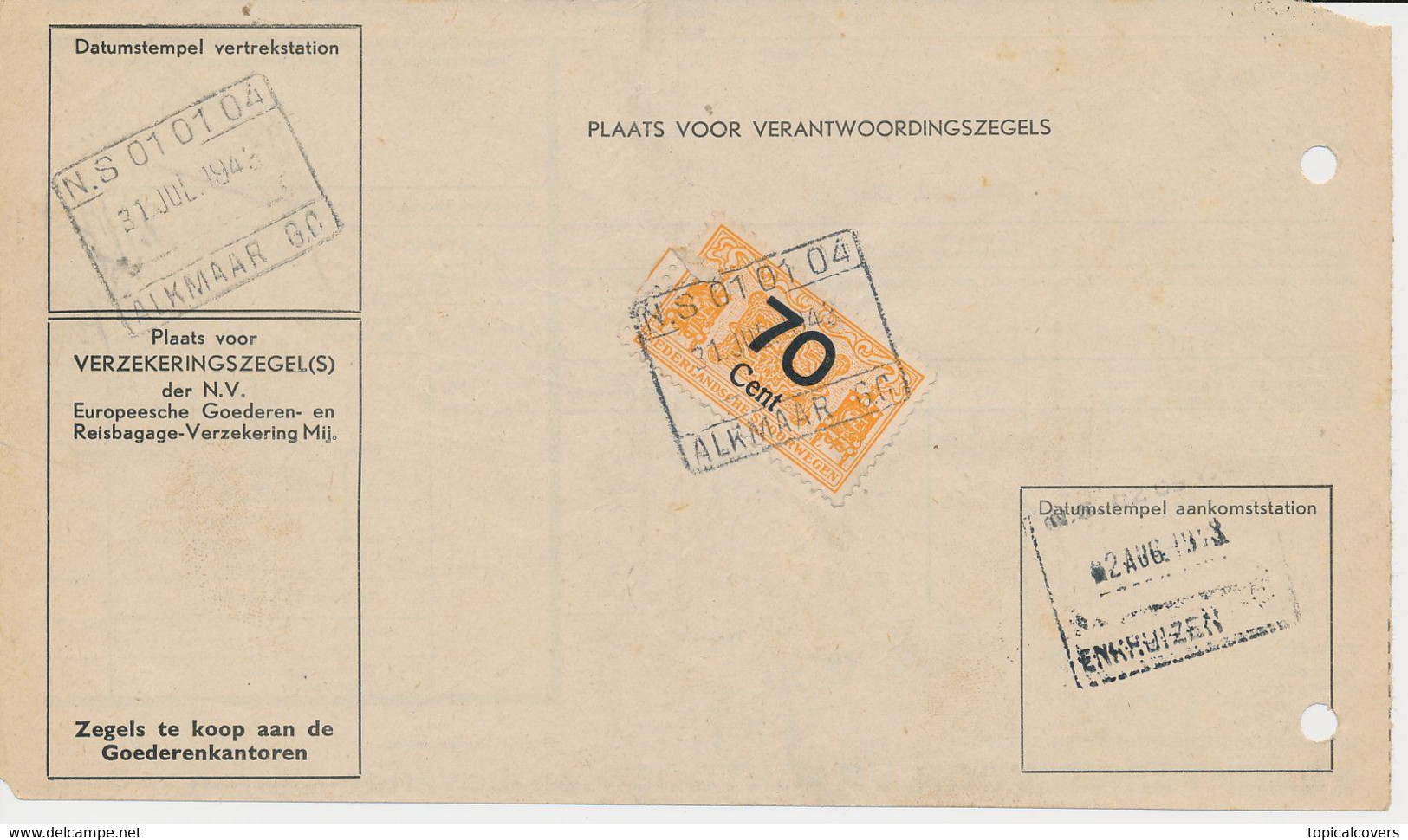 Vrachtbrief / Spoorwegzegel N.S. - Alkmaar 1942 - Spoorwegzegels