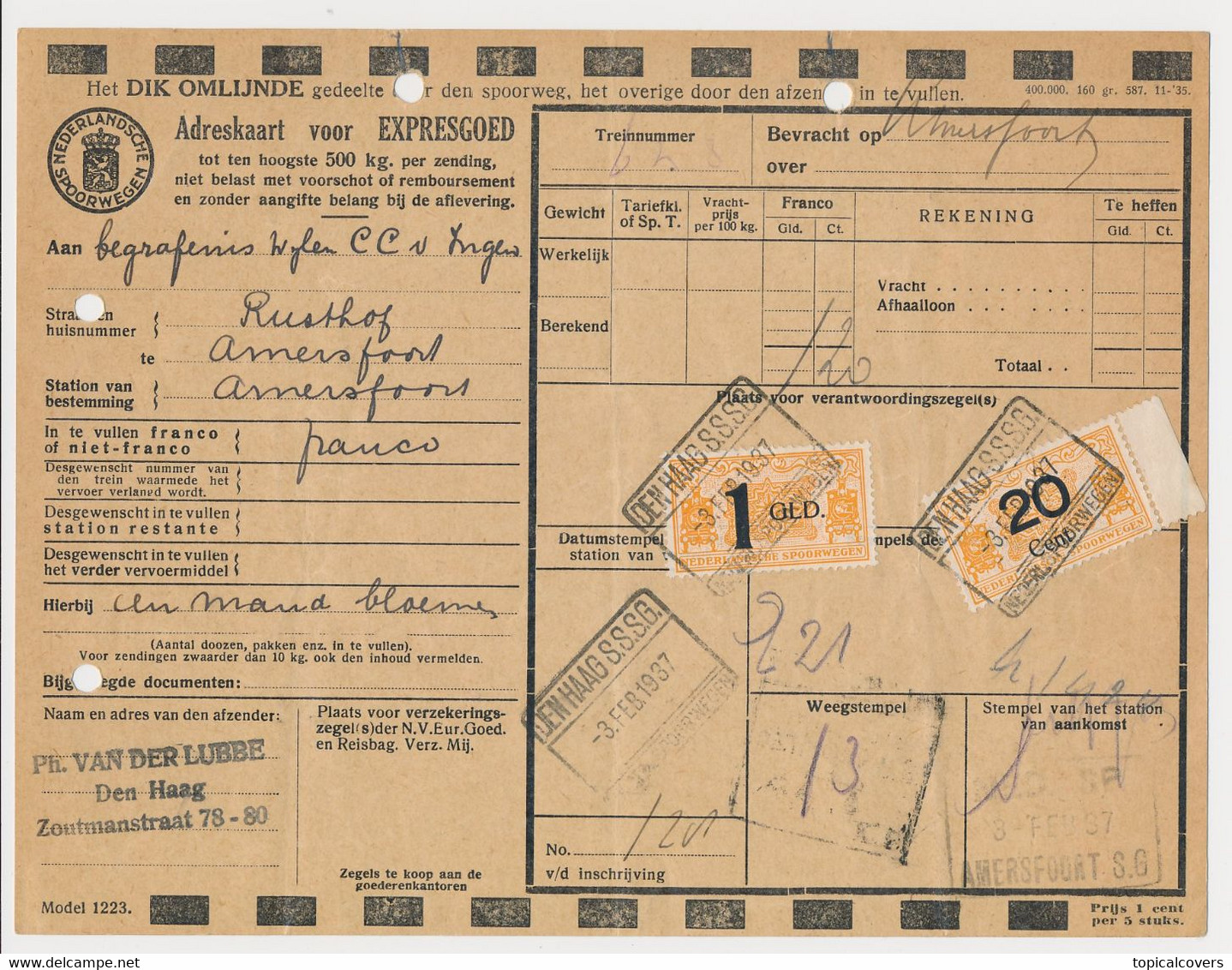 Adreskaart / Spoorwegzegel N.S. - Den Haag 1937 - Schienenverkehr