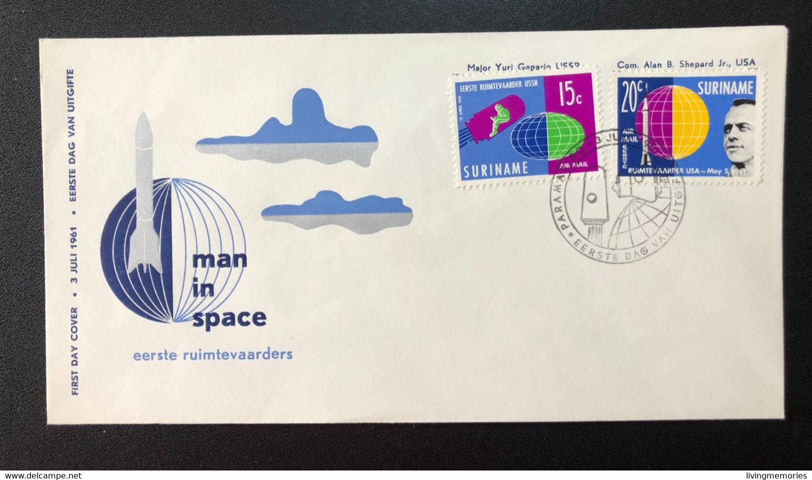 103F, SURINAME, Uncirculated FDC « SPACE », 1961 - Amérique Du Sud