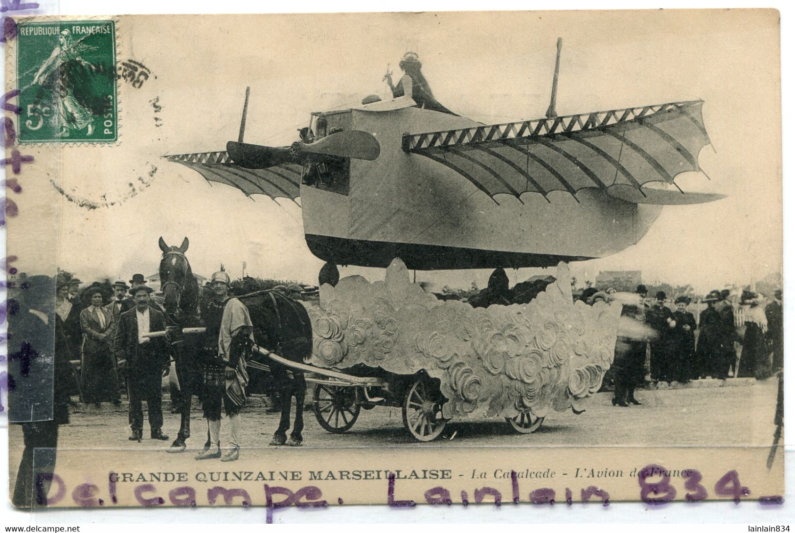 -  Exposition Grande Quinzaine Marseillaise - La Cavalcade, L'avion De France, Attelage, écrite, 1912, BE, Scans. - Electrical Trade Shows And Other