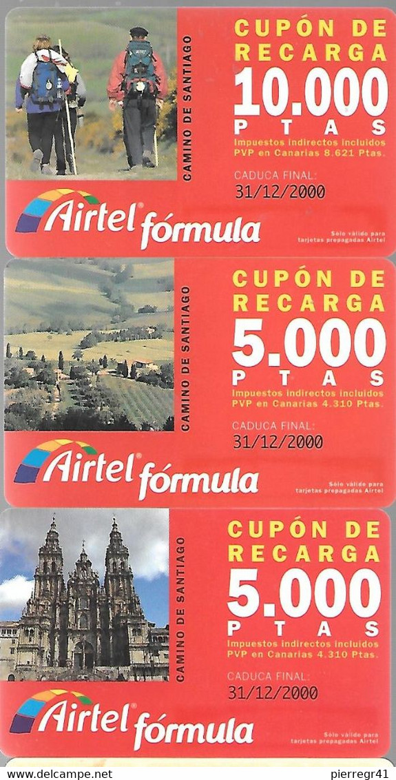 3-CARTES- PREPAYEES-AIRTEL-CUPON RECARGA-5000 PTAS-CAMINO De SANTIAGO-31/12/2000-Plastic Epais-TBE - Airtel