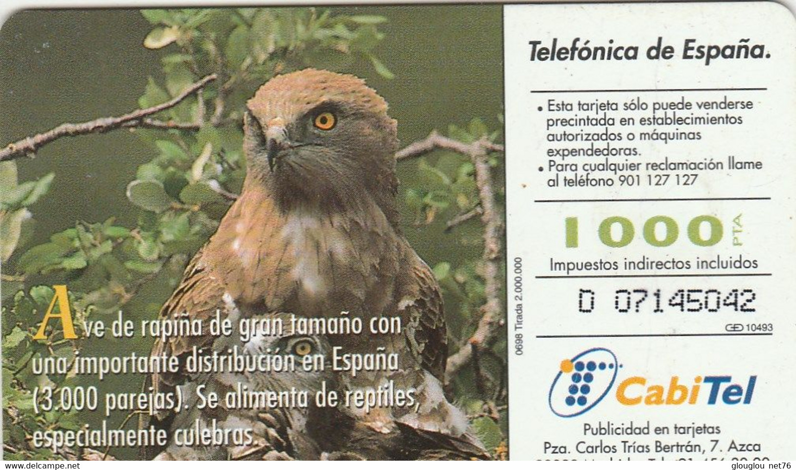 TELECARTE ETRANGERE AVEC AIGLE - Eagles & Birds Of Prey