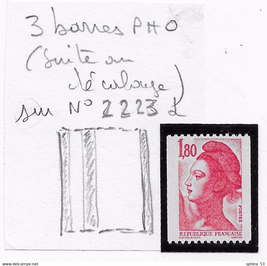 Liberté GANDON N° 2223 D) ** - Variété Bandes PHO_Cote Yvert 15 Euros - Unused Stamps