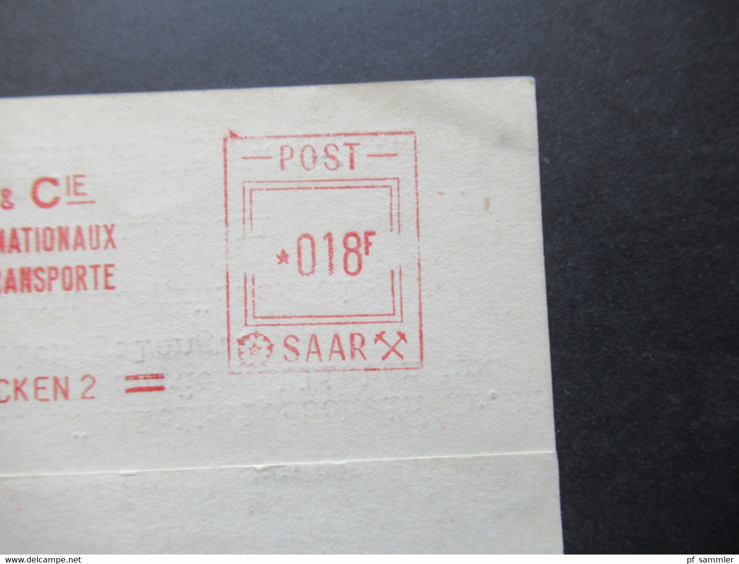 Saargebiet / Saarland 1953 AFS / Freistempel Auf Firmen PK Danzas Transports Internationaux Post Saar Saarbrücken 2 - Cartas & Documentos