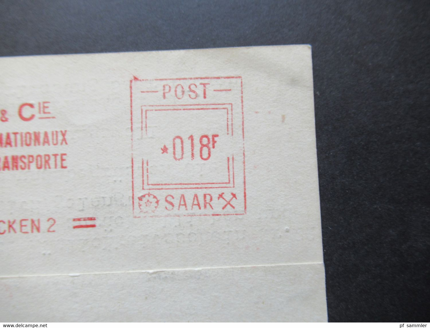 Saargebiet / Saarland 1953 AFS / Freistempel Auf Firmen PK Danzas Transports Internationaux Post Saar Saarbrücken 2 - Briefe U. Dokumente