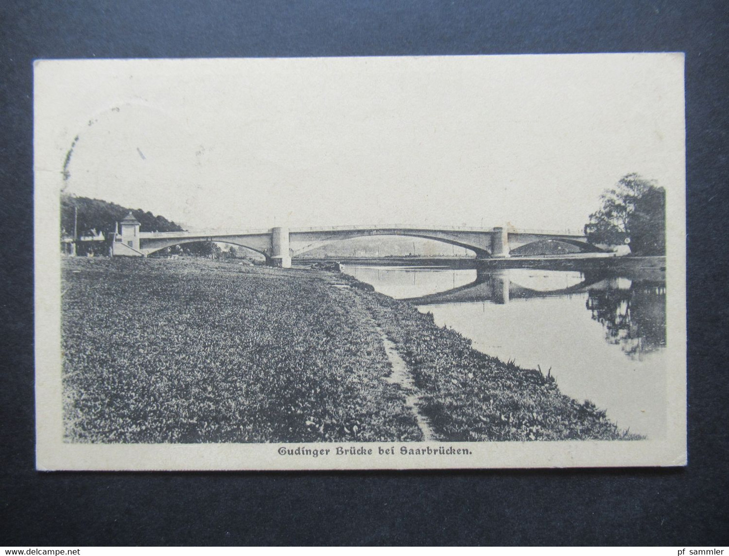 Saargebiet 1922 AK Gudinger Brücke Bei Saarbrücken Mit Violettem Stempel Gauturen Saar - Blies - Briefe U. Dokumente