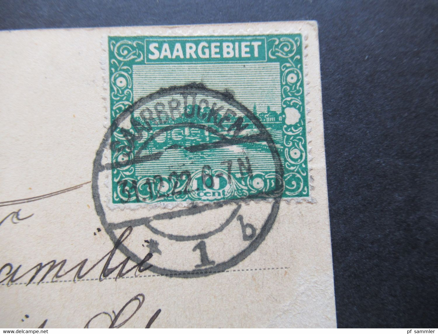 Saargebiet 1922 AK Gudinger Brücke Bei Saarbrücken Mit Violettem Stempel Gauturen Saar - Blies - Storia Postale