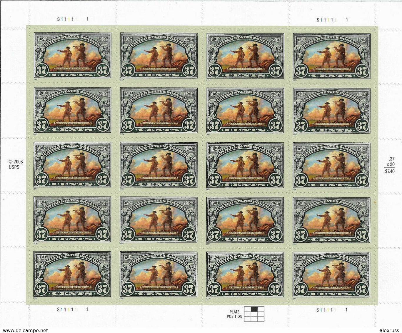 US 2004, Lewis & Clark Famous Explorers, 37 Cent, Full Sheet, Scott # 3854,VF MNH** - Fogli Completi