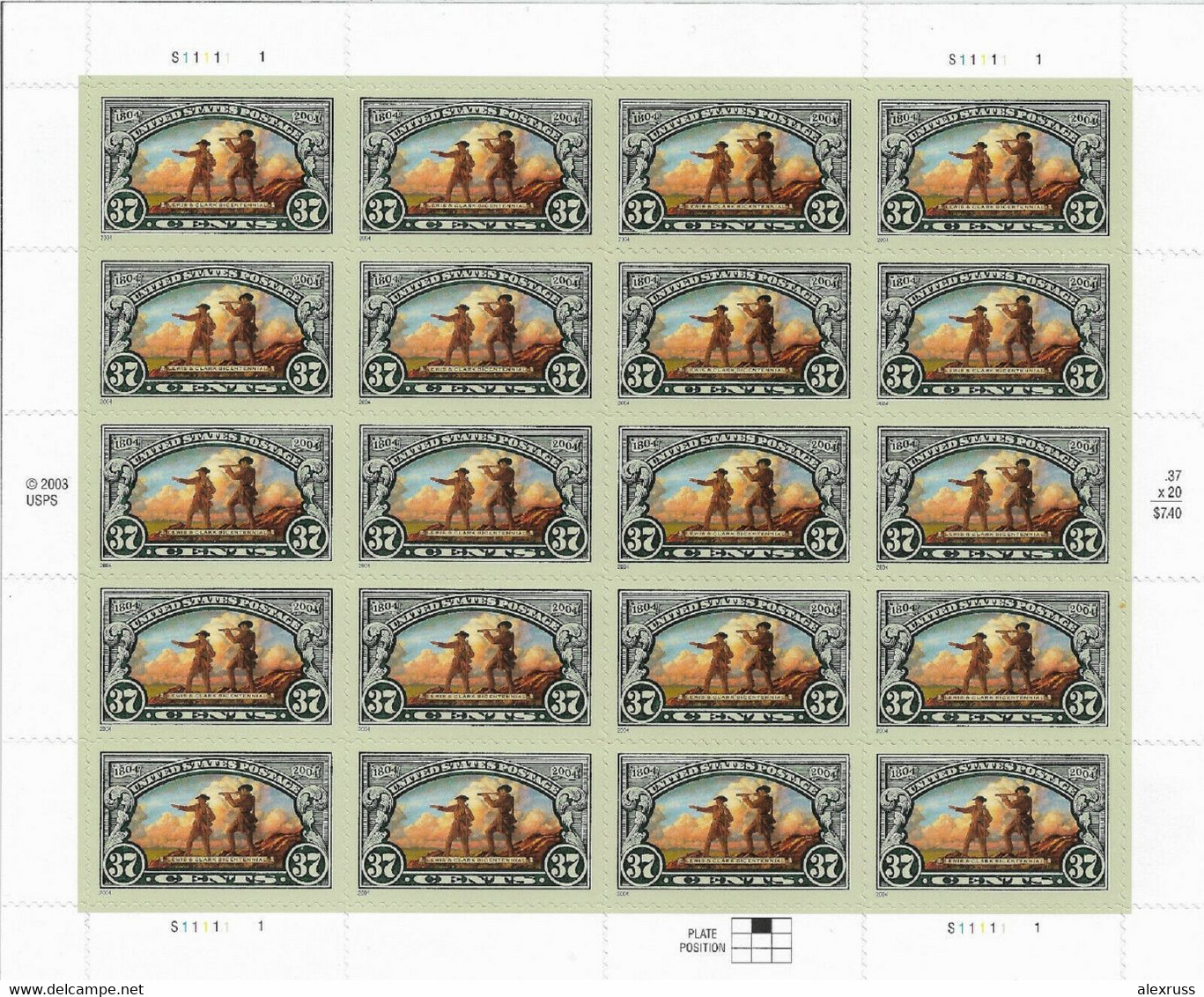 US 2004, Lewis & Clark Famous Explorers, 37 Cent, Full Sheet, Scott # 3854,VF MNH** - Ganze Bögen