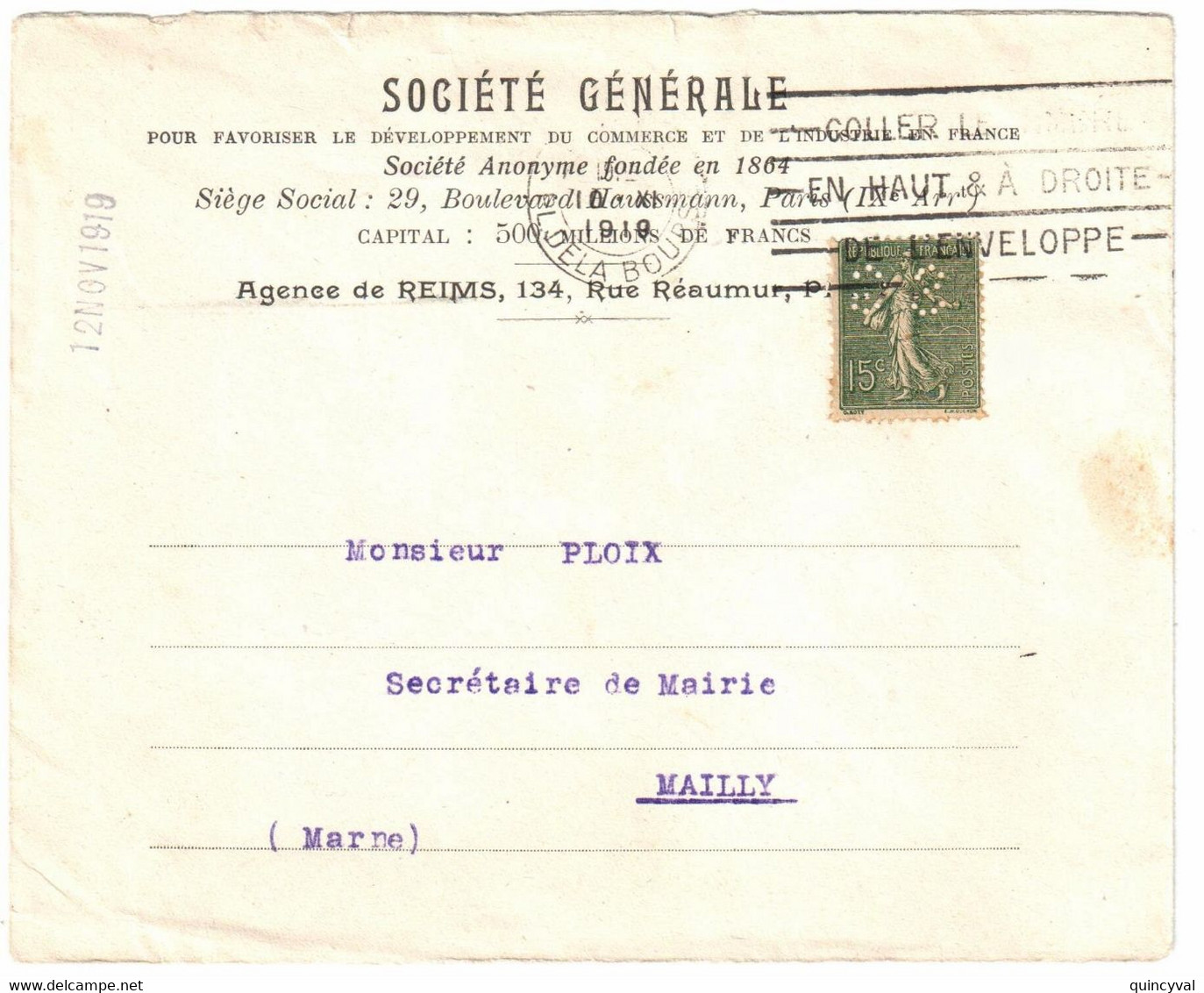 NANTES Loire Inférieure Lettre Entête Notaire Durand Gasselin 15c Semeuse Lignée GC Yv 130 Ob Meca Krag Lignes Inégales - 1903-60 Sower - Ligned