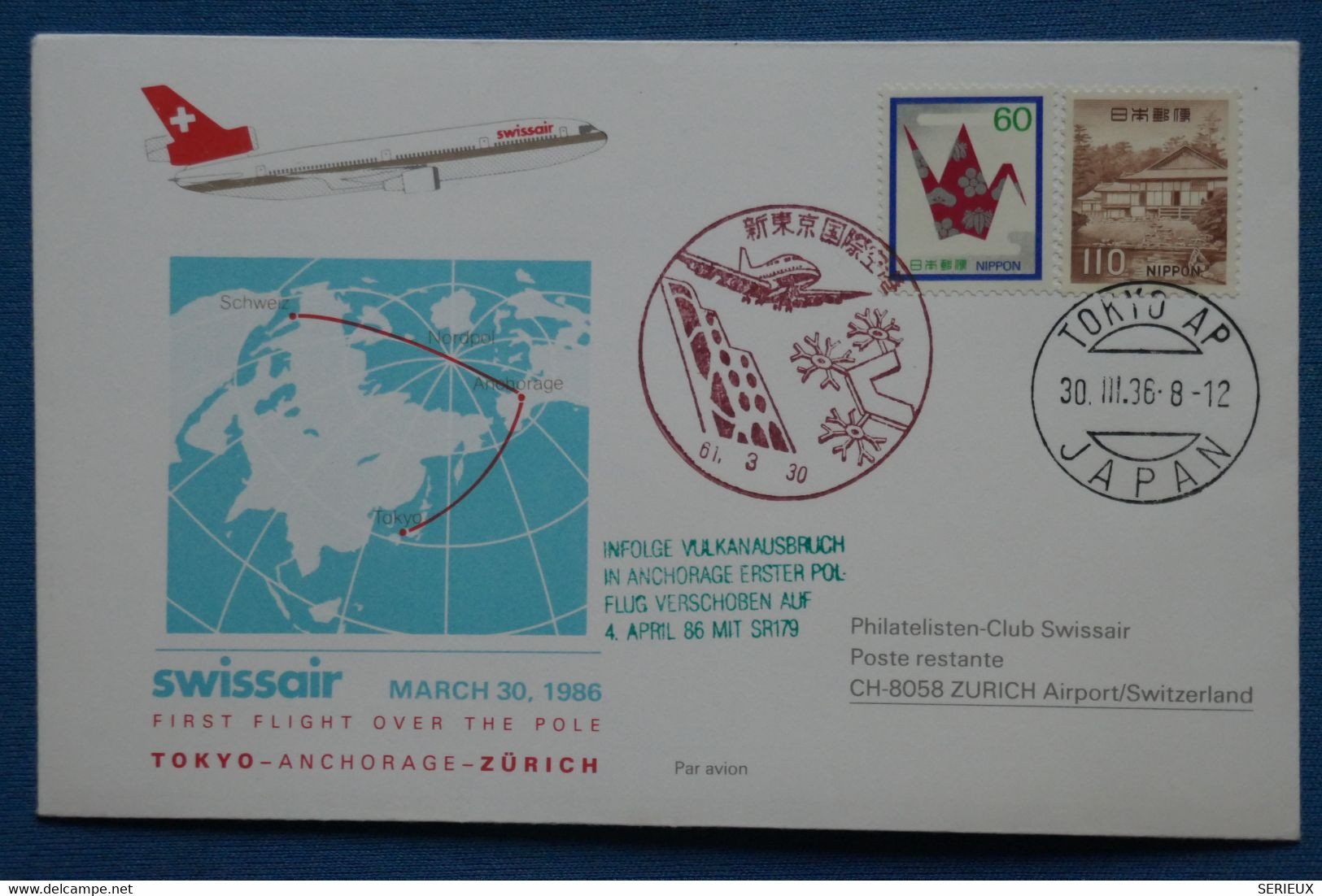 AA 2 JAPON BELLE CARTE FDC  1986 TOYYO  POUR ZURICH SUISSE+AFFRANCH. PLAISANT - Briefe U. Dokumente