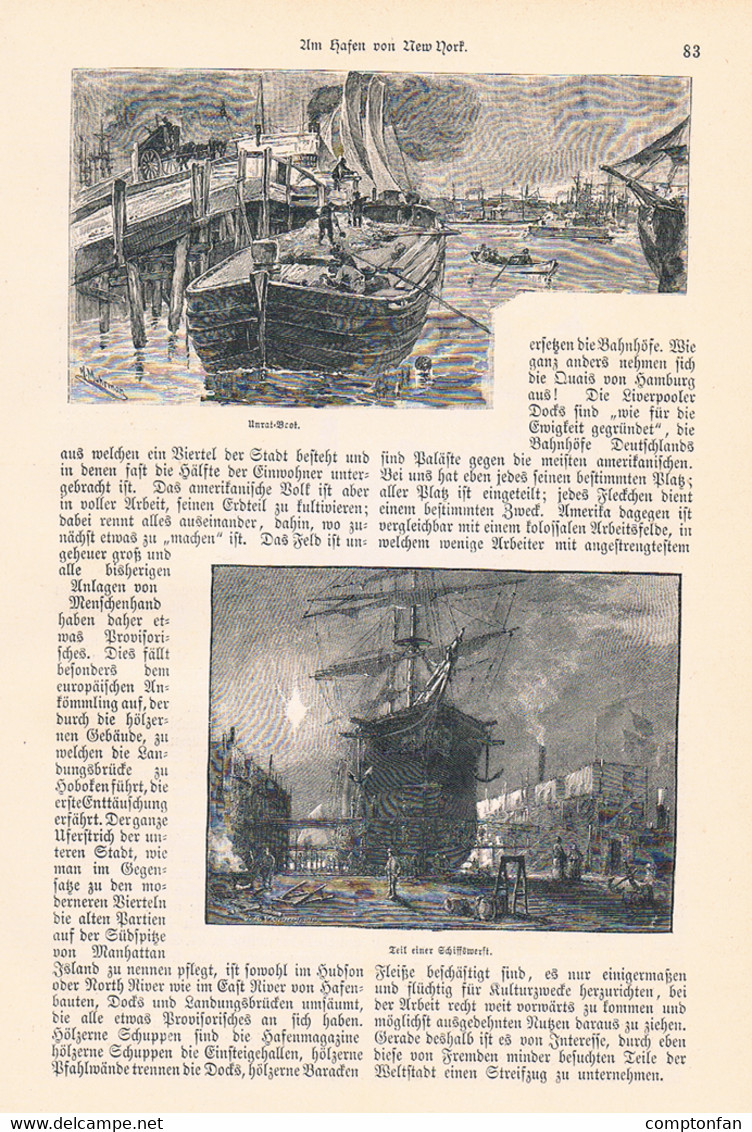 A102 875 - New York Hafen Schiffe Werft Artikel Mit 5 Bildern 1885 !! - Autres & Non Classés