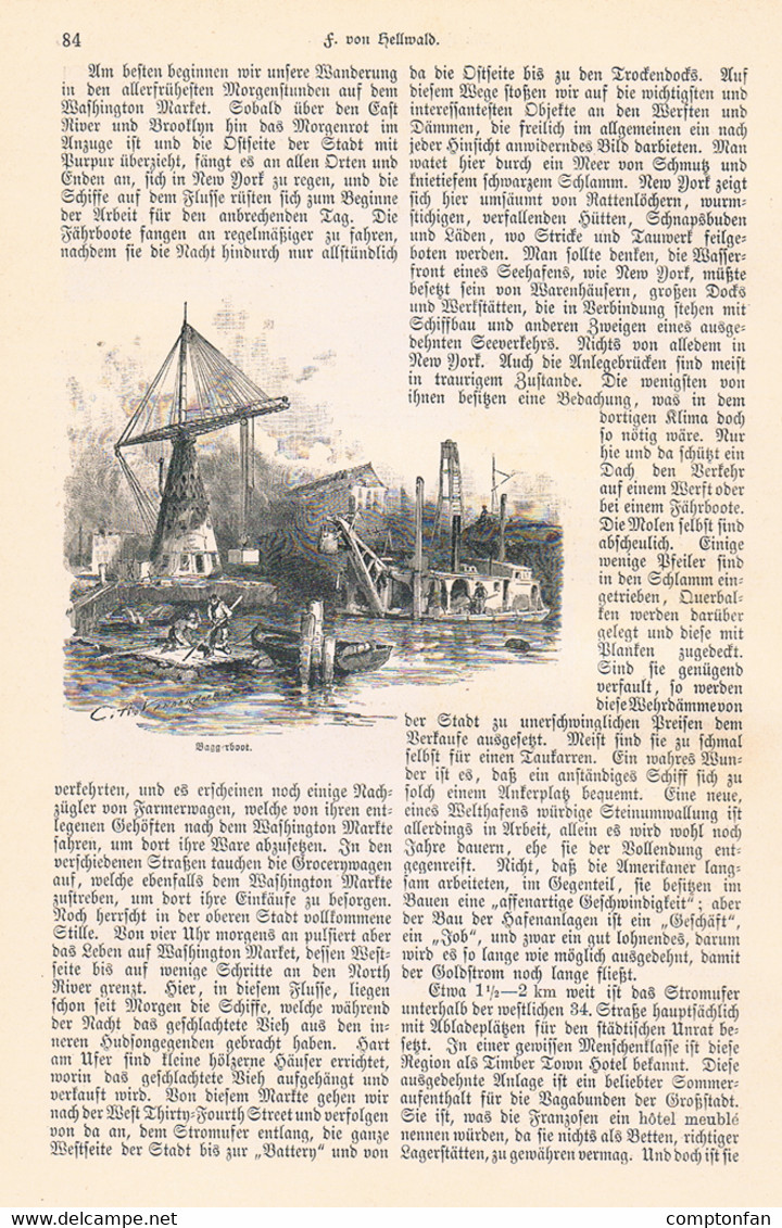 A102 875 - New York Hafen Schiffe Werft Artikel Mit 5 Bildern 1885 !! - Autres & Non Classés