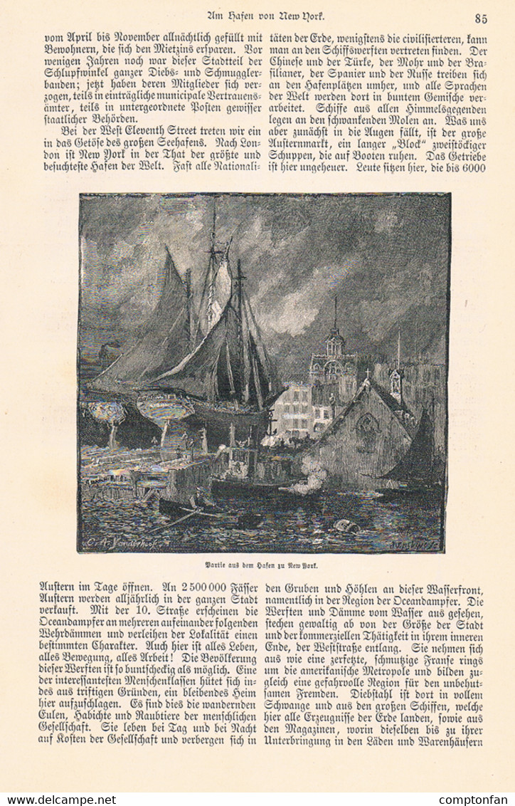 A102 875 - New York Hafen Schiffe Werft Artikel Mit 5 Bildern 1885 !! - Autres & Non Classés