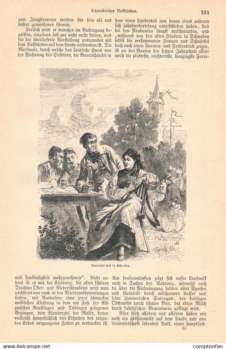 A102 878 - Schwaben Volksleben Jahrmarkt Ernte Trachten Artikel Mit 10 Bildern 1885 !! - Autres & Non Classés